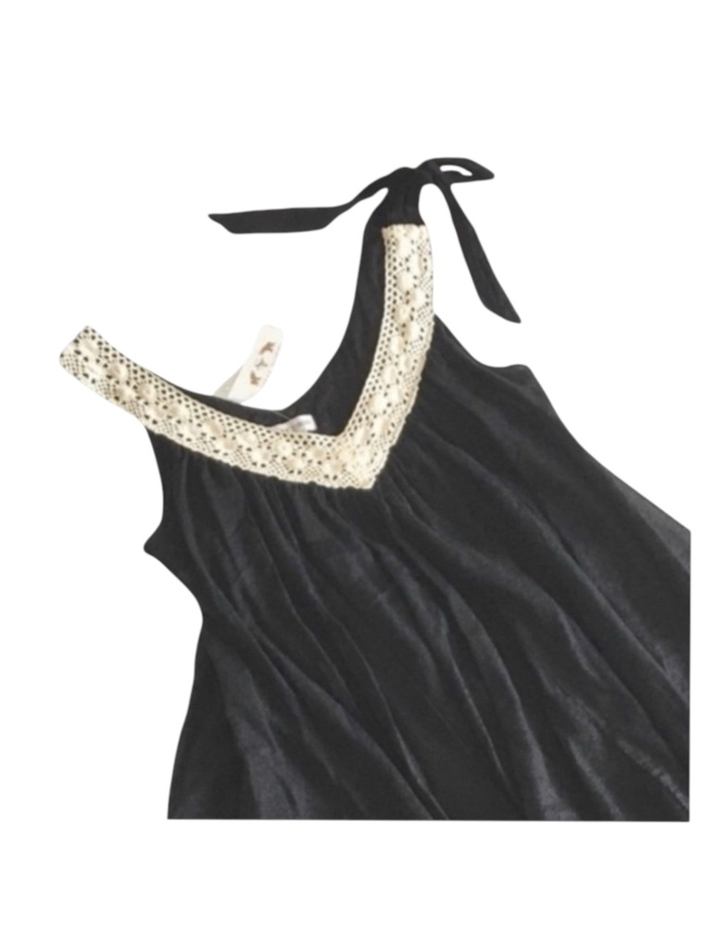 new Shay Todd ❁ Handkerchief Hem Crochet Shoulder Tie Dress Swim Cover ❁ Black L - Picture 9 of 15